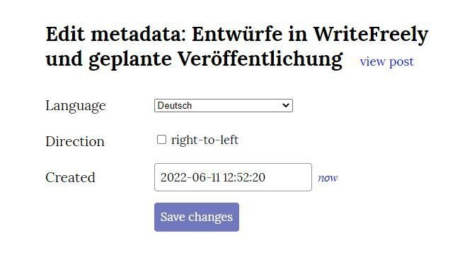 Seite, auf der die Sprache festgelegt werden kann und der Zeitpunkt der Veröffentlichung